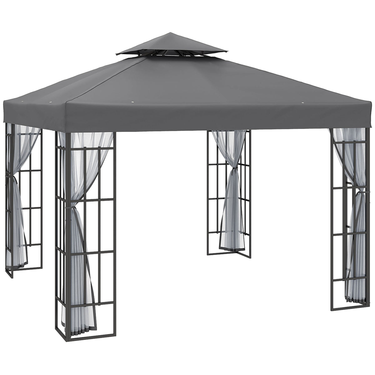 3 x 3m Patio Gazebo with 2 Tier Roof & Mosquito Netting, Grey