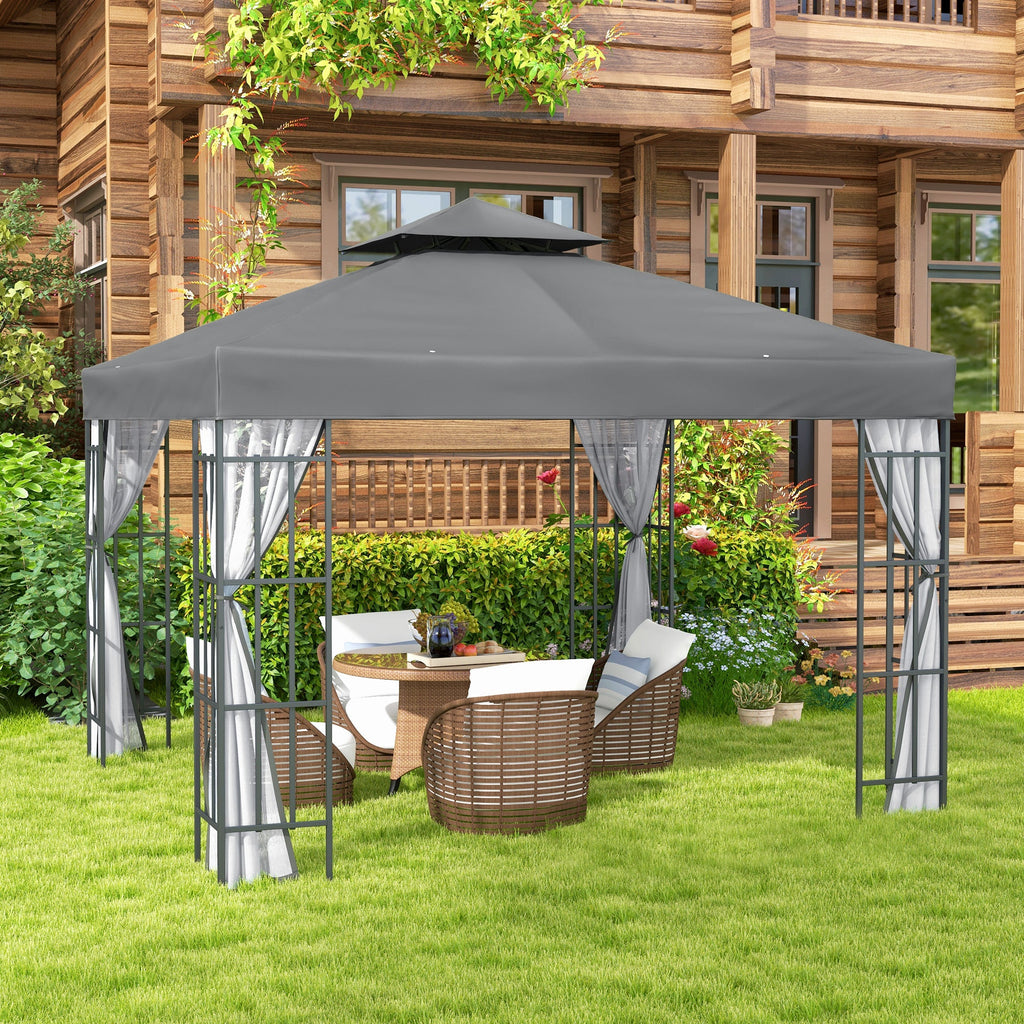 3 x 3m Patio Gazebo with 2 Tier Roof & Mosquito Netting, Grey
