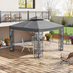 3 x 3m Patio Gazebo with 2 Tier Roof & Mosquito Netting, Grey