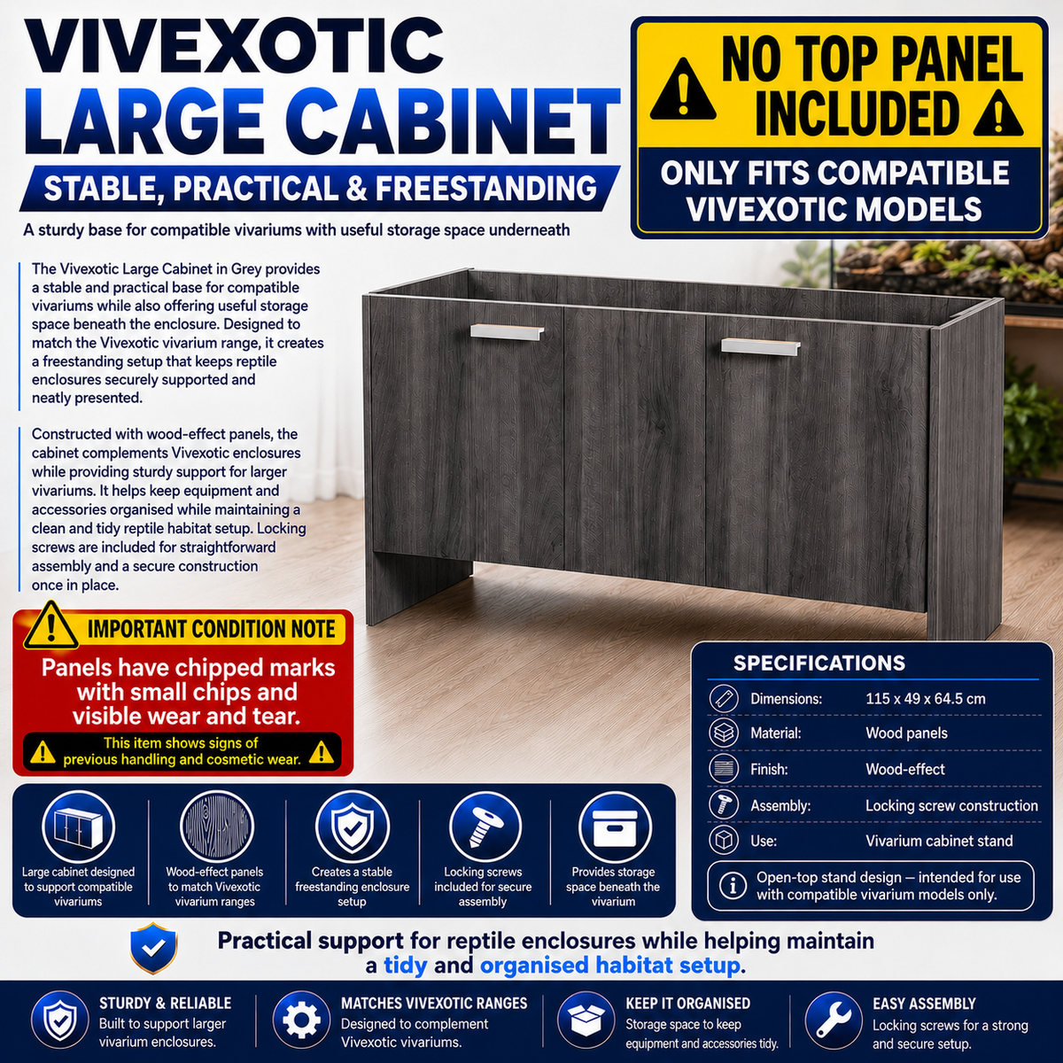 Vivexotic Large Grey 115x49x64.5cm Refurbished Cabinet with Marks