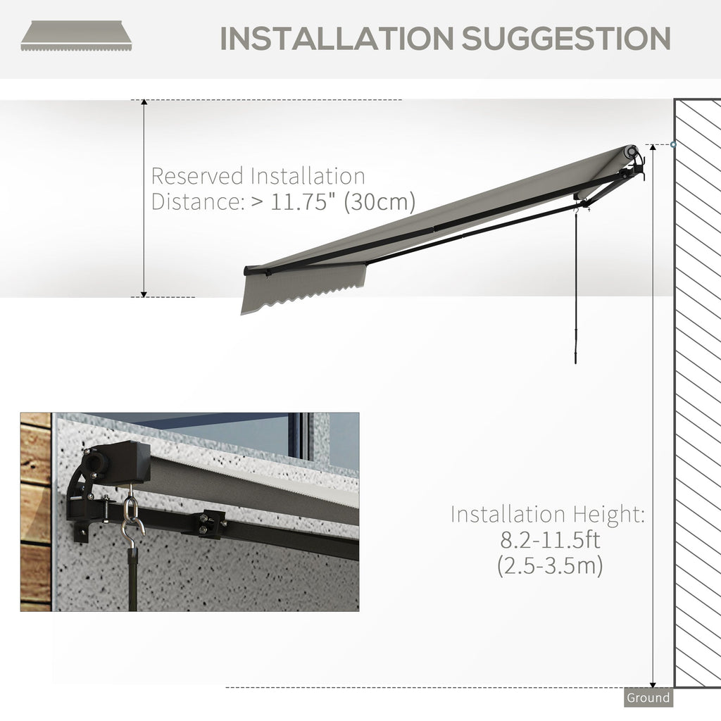 15' x 10' Retractable Awning with Manual Crank, 280gsm UV Resistant Fabric and Aluminum Frame, Light Grey