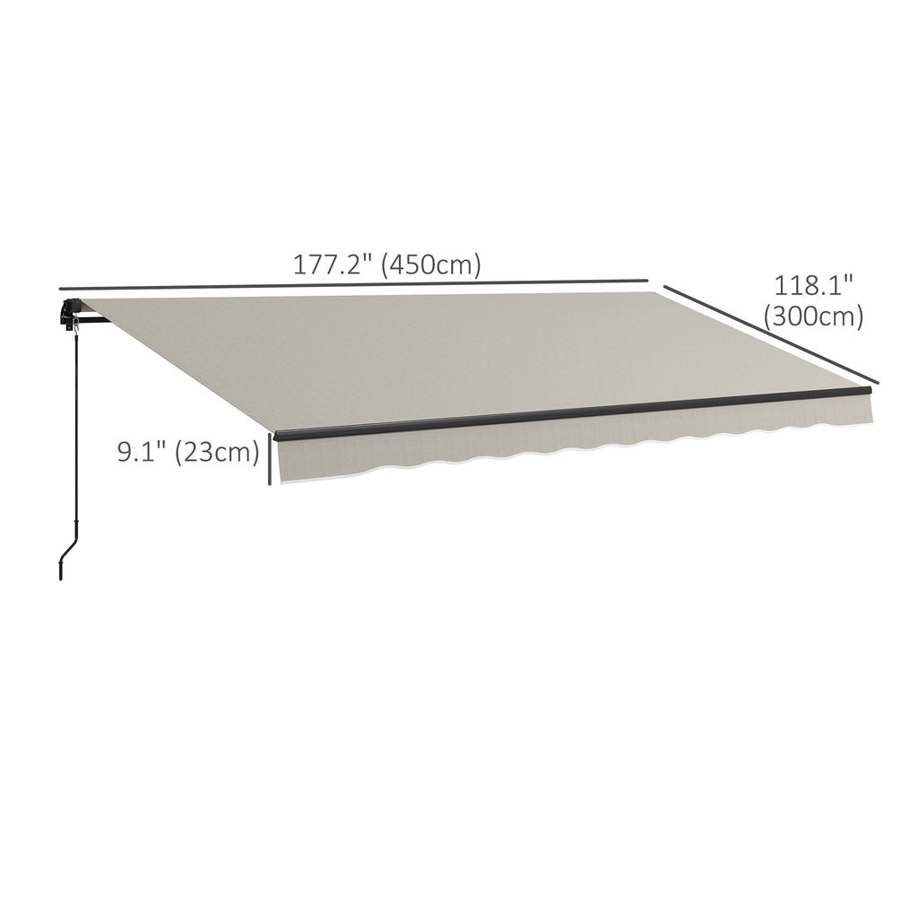 15' x 10' Retractable Awning with Manual Crank, 280gsm UV Resistant Fabric and Aluminum Frame, Light Grey