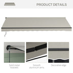 15' x 10' Retractable Awning with Manual Crank, 280gsm UV Resistant Fabric and Aluminum Frame, Light Grey