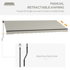 15' x 10' Retractable Awning with Manual Crank, 280gsm UV Resistant Fabric and Aluminum Frame, Light Grey
