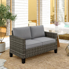 2 Seater Rattan Garden Sofa with Cushions & Armrests, Dark Grey