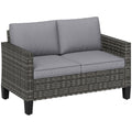 2 Seater Rattan Garden Sofa with Cushions & Armrests, Dark Grey