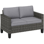 2 Seater Rattan Garden Sofa with Cushions & Armrests, Dark Grey