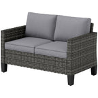 2 Seater Rattan Garden Sofa with Cushions & Armrests, Dark Grey