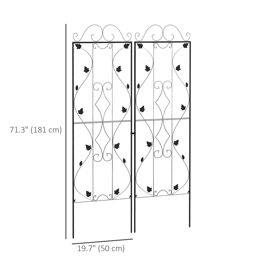 2 Pack 71" x 20" Metal Garden Trellis for Climbing Plants, Leaf Design