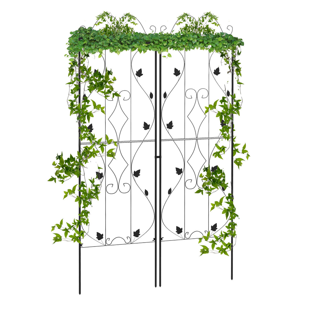 2 Pack 71" x 20" Metal Garden Trellis for Climbing Plants, Leaf Design