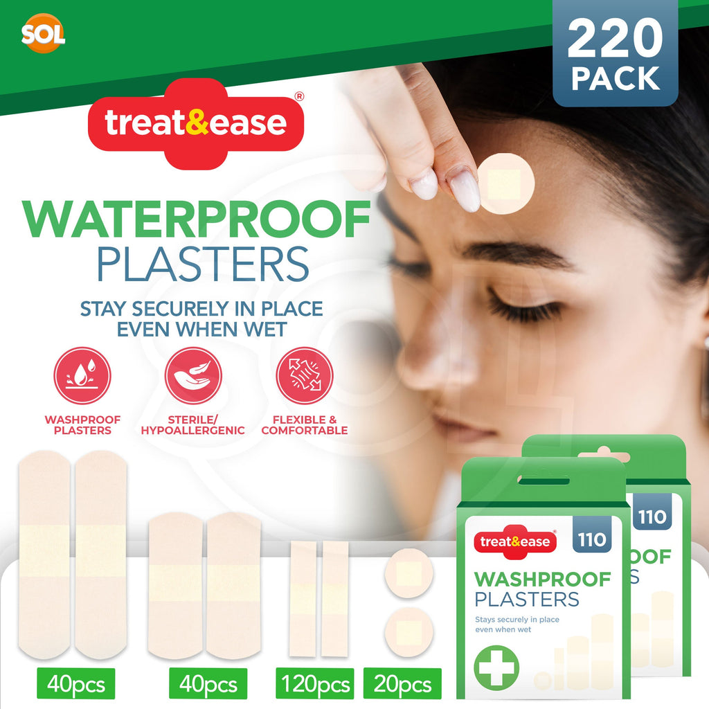 Waterproof Washproof Plasters | Assorted First Aid Strips for Kids & Adults | 110 Pack