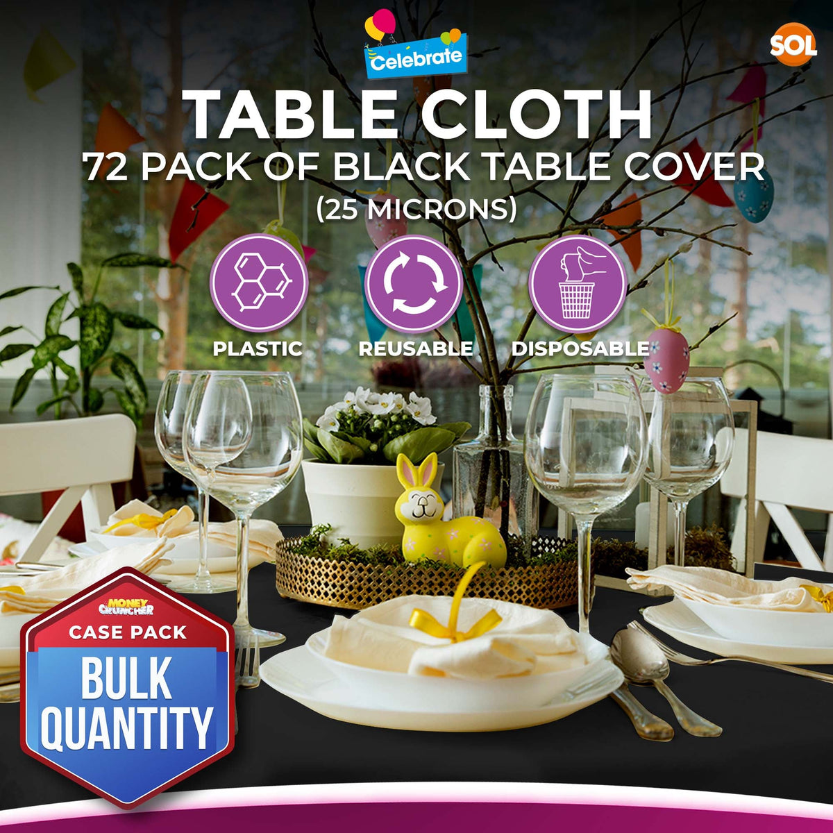 Black Round Table Cloth 140cm Disposable | Halloween Party | 72 Pack