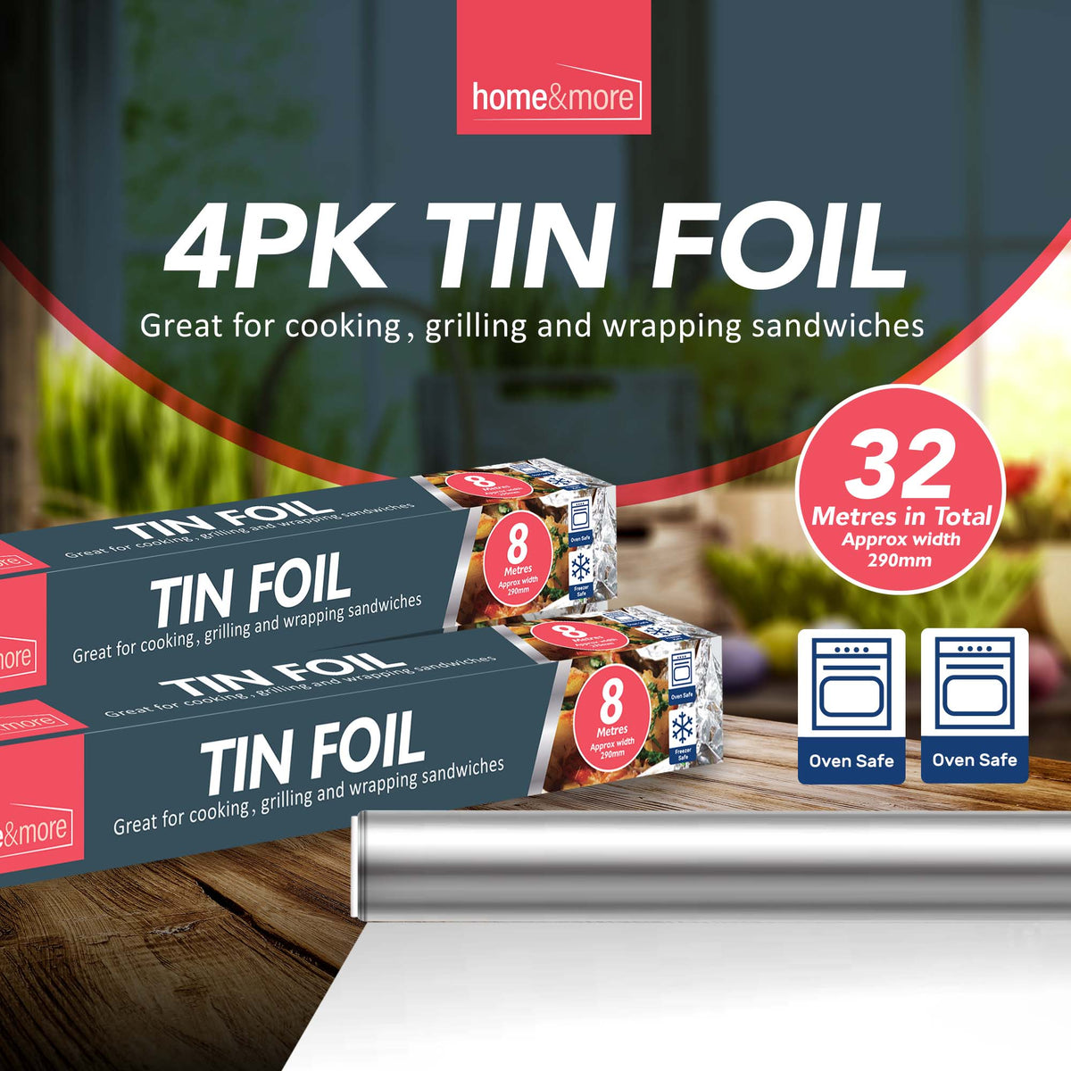 Tin Foil 8m x 29cm Non-Stick Aluminium | Wrapping BBQ | 12 Pack