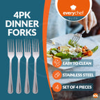 Stainless Steel Dinner Forks Cutlery Set | Kitchen Dining | 4 Pack