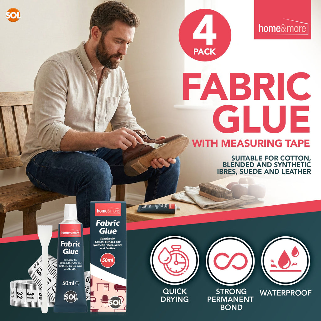 Fabric Glue 50ml | Strong Adhesive Tape Measure Crafts | 4 Pack