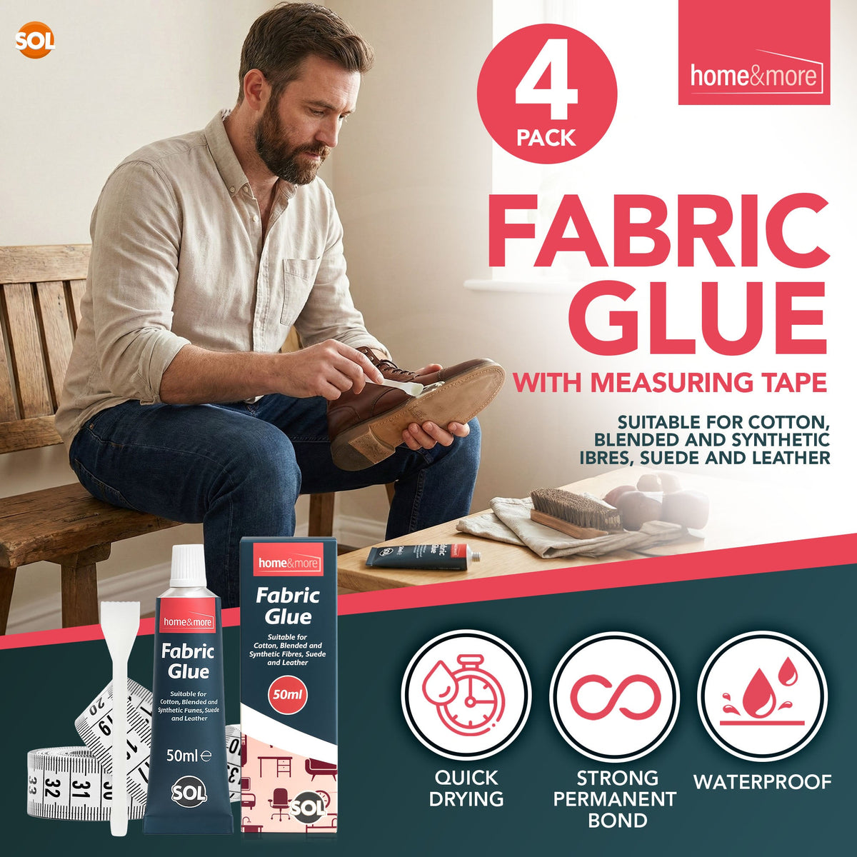 Fabric Glue 50ml | Strong Adhesive Tape Measure Crafts | 4 Pack