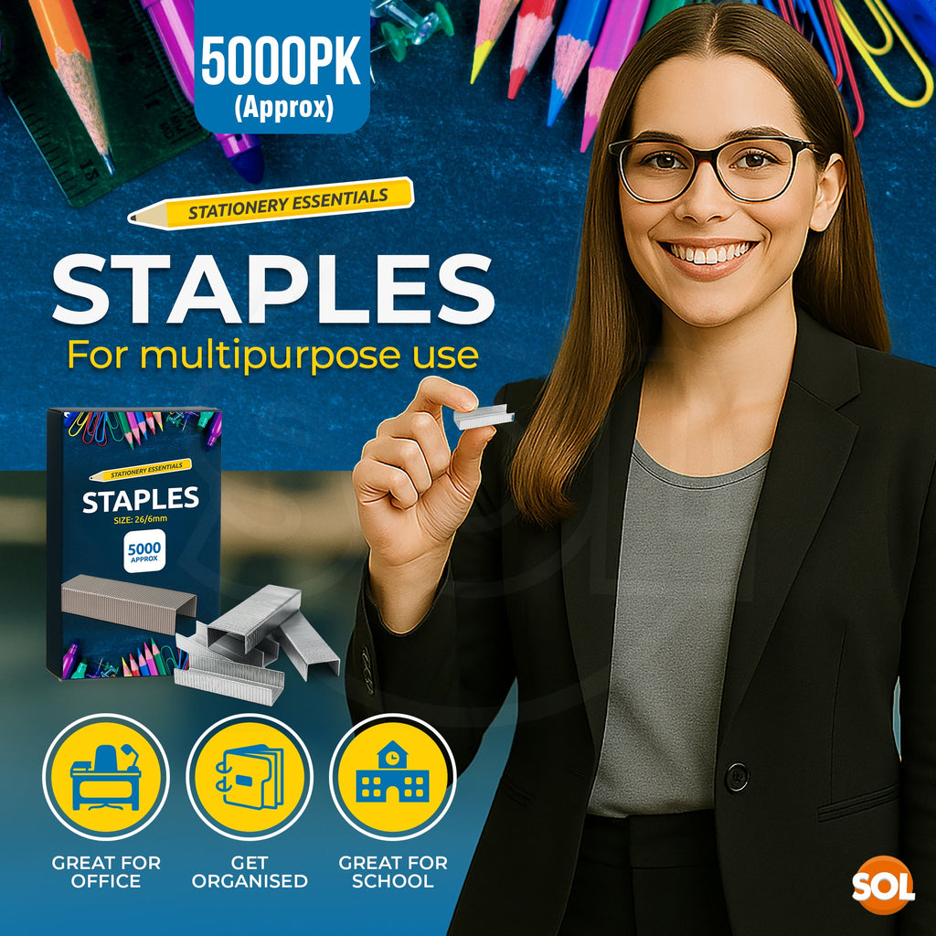 SOL 5000 Bulk Supply 26/6 Staples – Durable Steel Anti-Jam and Multipurpose Design, Compatible with Standard Staplers, Use for Office, Home and School Paper Binding
