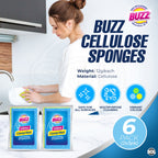 Cellulose Kitchen Sponges | Absorbent Cleaning Pads | 6 Pack