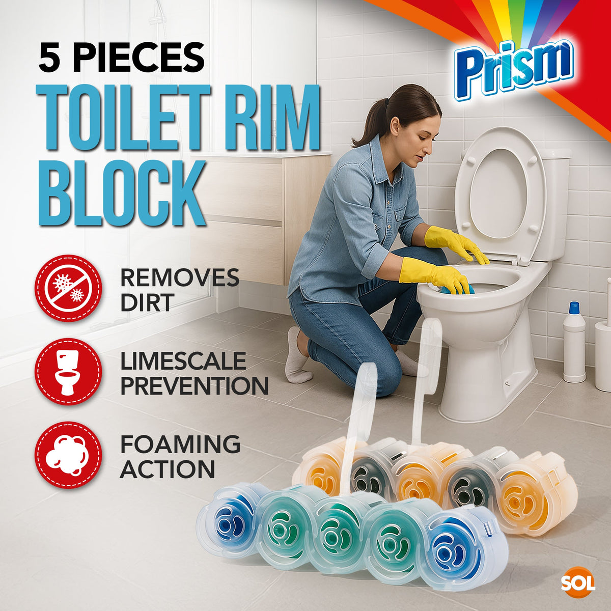 4pk Toilet Rim Blocks Multipack, Lemon & Ocean Fresh Scented Fragrance Cleaner with Foaming Action Limescale Prevention, Lasting Freshness in Every Flush, Daily Bathroom Odour Deodoriser 180g(45gx4)