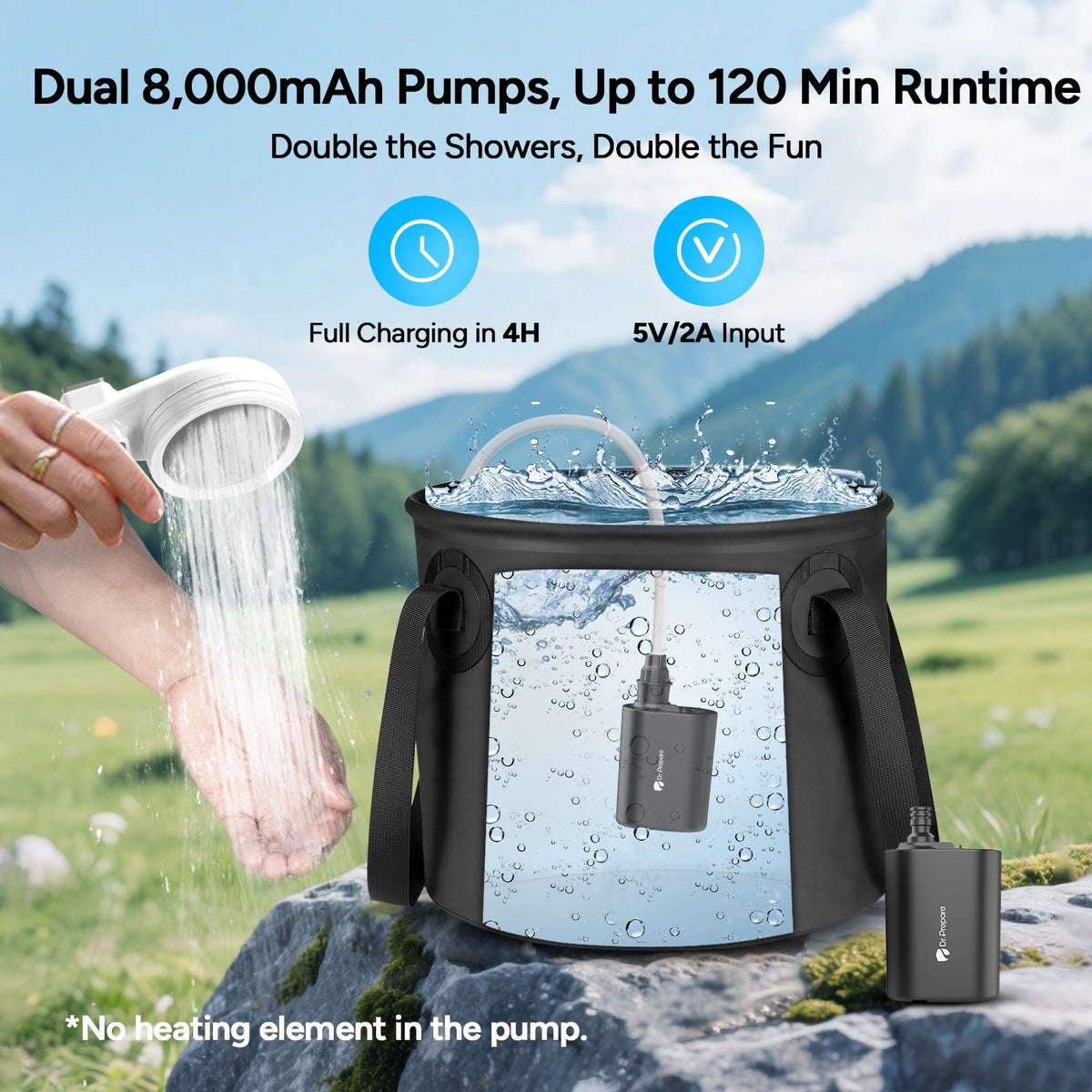 Dr.Prepare 2×8,000mAh Portable Shower Pump