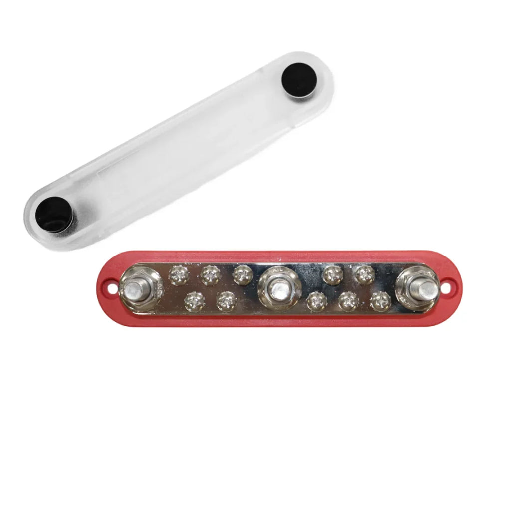Exotronic 300A Red 3x M10 Stud & 10x Screw Busbar with Cover