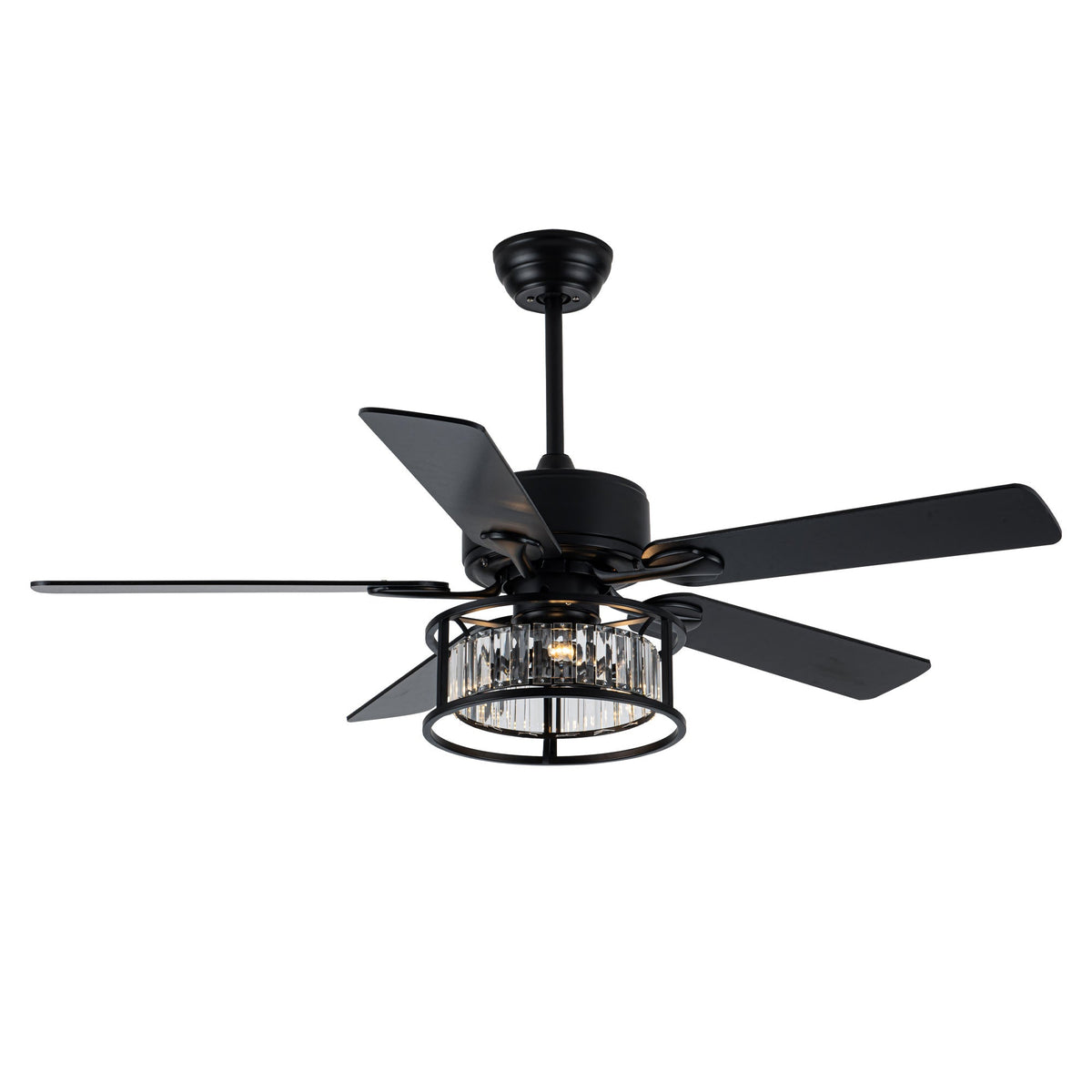 52 Inch Modern Glam Crystal Ceiling Fan with Lights and Remote, 6 Speeds DC Motor Black Reversible Ceiling Fan with Crystal Cage