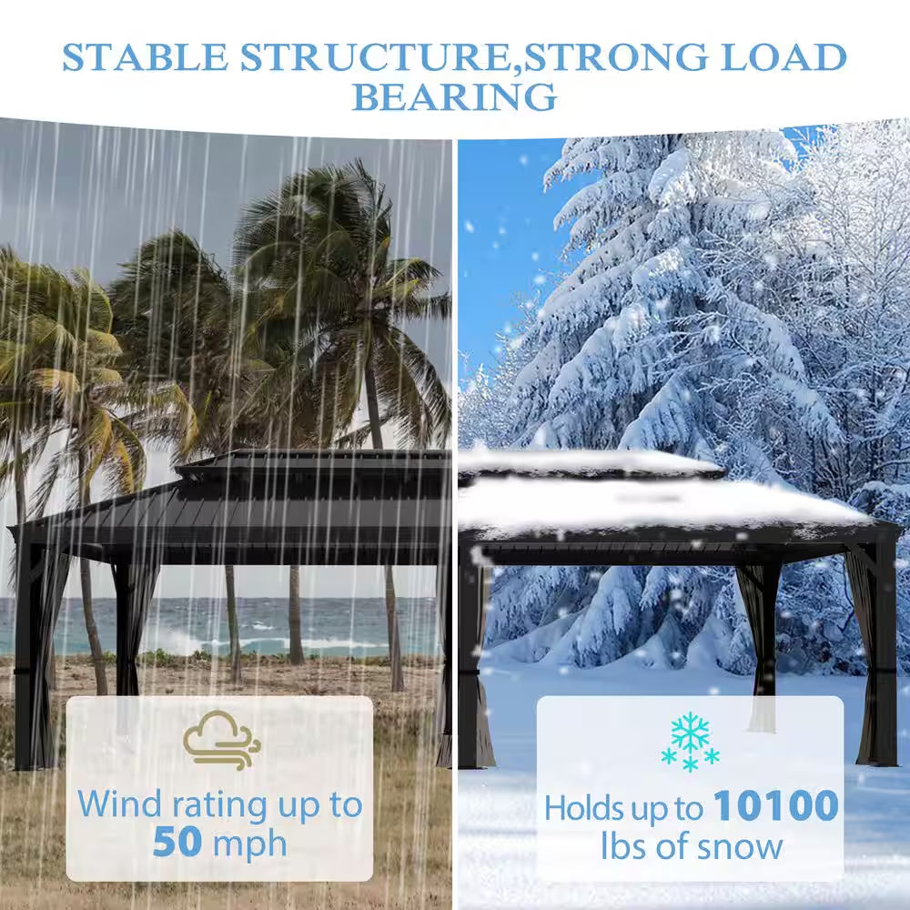 Alora 24 x 14 ft Aluminum Hardtop Gazebo with Galvanized Double Roof and Textilene Netting