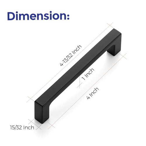 Ravinte Matte Black Square & Solid Cabinet Handles,4 Inch,15 Pack - size: 4 Inch Hole Center