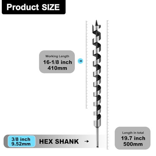 1-1/8" X 19.7" Auger Bit for Wood, 28x500mm Extra Long Auger Drill Bit - size: 1-1/8" (28mm)diameter, style: 19.7 inch / 500mm Length