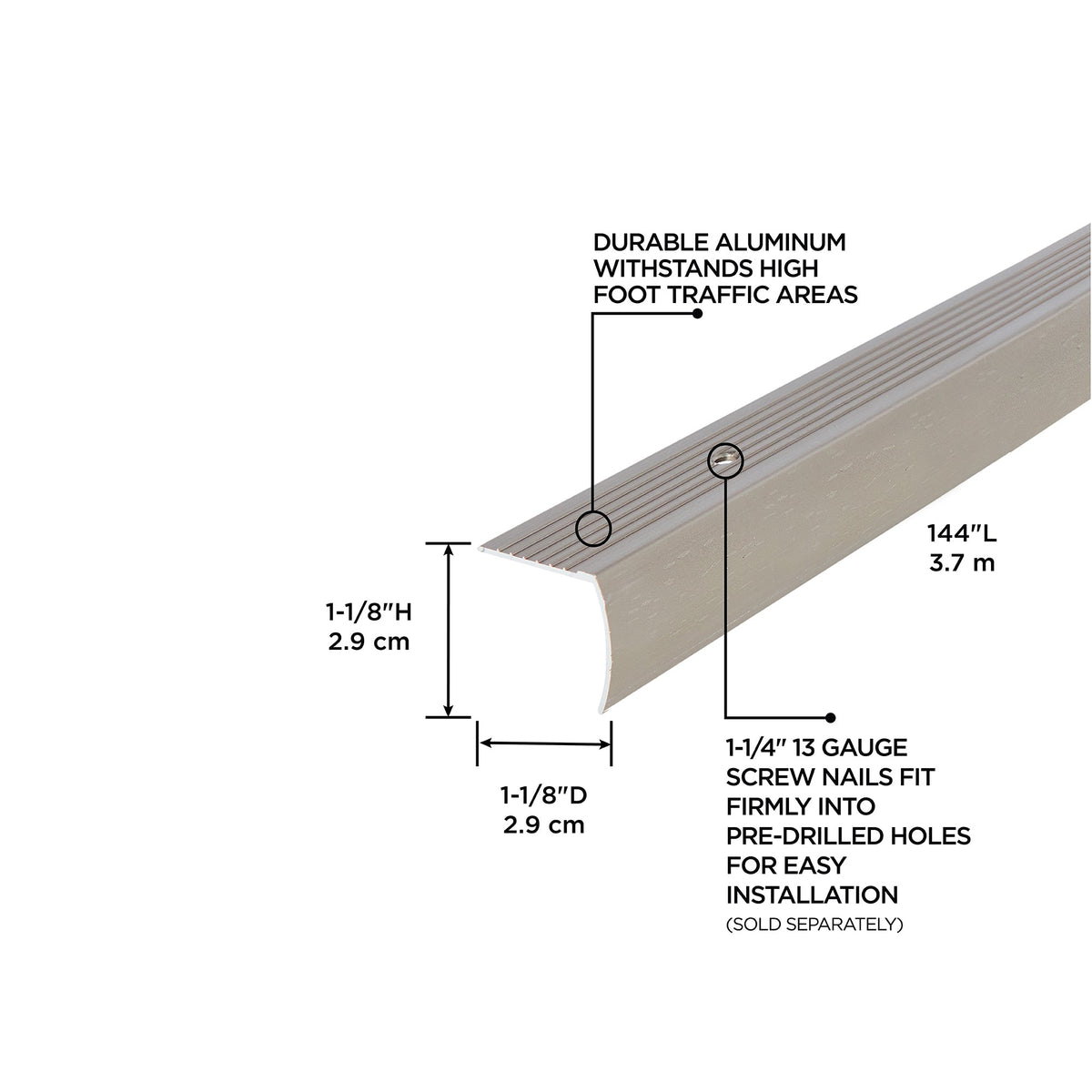 1-1/8 In. X 1-1/8 In. X 144 In. Aluminum Stair Edging Hammered