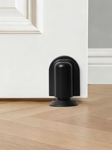 1 Pack Black Door Stopper Magnetic Door Cathc Matte Black Floor Mounted Door Stop Keep Door Open with Screws and Adhesive No Drilling - color: Black