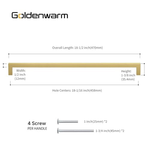 Goldenwarm 25 Pack 18 Inch Gold Cabinet Handles Brushed Gold Cabinet Pulls - color: Gold, size: 18in hole centers