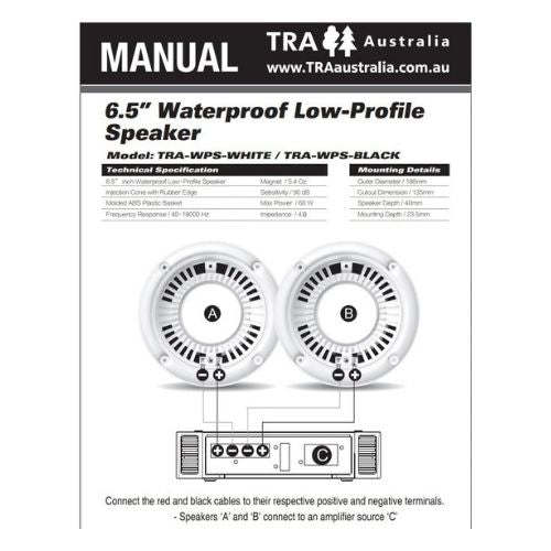 Black LED 6.5inch Waterproof 120 Watt Low-Profile Speaker (Pair)
