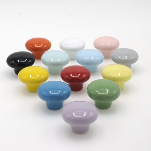 10-Pack Ceramic Cabinet Knobs Orange 32mm Round Drawer Pull - color: Orange