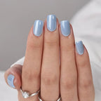 BTArtbox Press On Nails, Ocean Glazed, Short Square, Blue Chrome, 32Ct - color: A1-Ocean Glazed