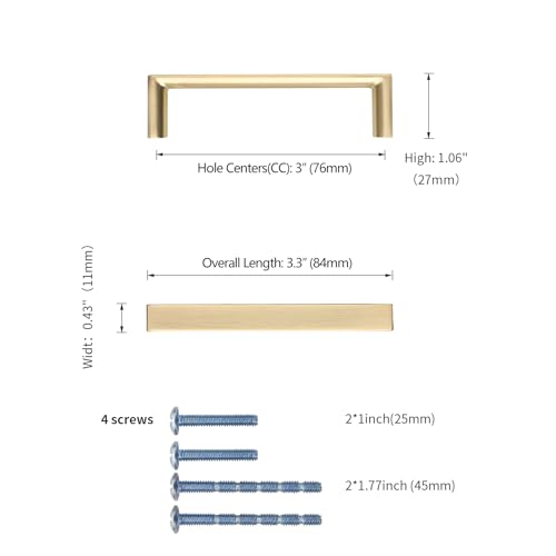 10 Pack 3 Inch Brushed Gold Cabinet Pulls, Kitchen Hardware - color: Brushed Gold, size: 3"/76MM Hole Center, style: 10 Pack