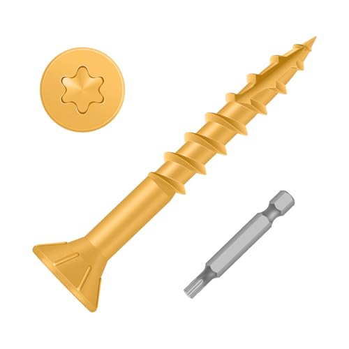 #8 x 1 Wood Screws, Outdoor Deck Screws with Star Drive, Tan Coated Screws for Outdoor Use, Coarse Threads, Self-Tapping, T-25 Drive Bit Included, 200 PCS - color: Tan, size: #8 x 1"