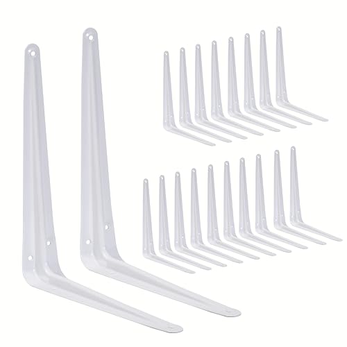 20 Pack Shelf Brackets 12 Inch, White Metal Brackets for Shelves, L Shape Shelving Brackets (White, 12" x 10") - color: White, size: 12" x 10"