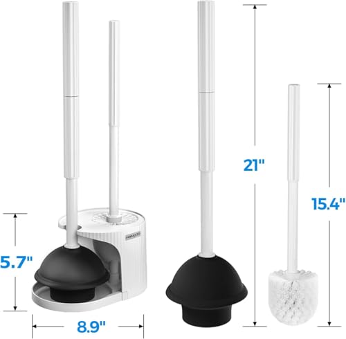 FORASTO 2Pack 2 in 1 Toilet Brush and Plunger Set, Toilet Bowl Brush Plunger Set,Extended Handle Plunger,Bathroom Cleaning Tools,Toilet Brush Plunger Combo,Cleaning Brush（Pearl White，21inch） - color: Pearl White, size: 2Pack