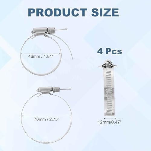 HARFINGTON 4pcs Hose Clamps 1.8"-2.8" (46-70mm) Adjustable 304 Stainless Steel Worm Gear Hose Clamps Assortment Kit for Plumbing Dryer Vent Automotive Dust Collector - size: 46-70mm