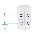 Philips 5-Outlet Extender, Grounded Wall Tap, 3-Prong, 2 USB-A, Surge Protector, Adapter Spaced Outlets, Side Access, 560 Joules, Quick and Easy Install, White, SPS5002WA/37 (Pack of 8) - size: 8 Pack, style: 5 Outlet | 2 USB-A | Surge