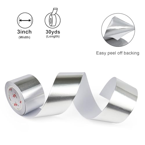 BOMEI PACK Aluminum Foil Tape,Heavy Duty Metal Foil Tape,High Temperature Silver Duct Tape,Perfect for Sealing & Patching,HVAC,Air Ducts,Insulation and Metal Repair (5 Inch) - size: 5 Inch x 30 Yards
