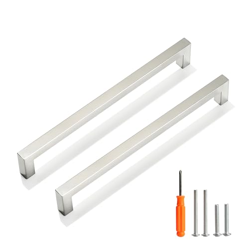 Cabinet Pulls Brushed Nickel Cabinet Handles Square Drawer Pulls, 10 Pack 8-4/5 Inch Stainless Steel Kitchen Door Cupboard Cabinet Handles, Cabinet Hardware Drawer Handles, 224mm Hole Centers - color: Brushed Nickel, size: Two Hole - 8-4/5 inch Hole Cente
