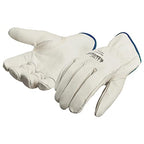 SAFEGEAR Cowhide Leather Work Gloves with Keystone Thumb - color: White, size: Small (Pack of 3)