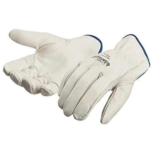 SAFEGEAR Cowhide Leather Work Gloves with Keystone Thumb - color: White, size: Small (Pack of 3)
