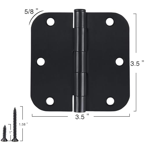 24 Pack Rounded Matte Black Door Hinges 3.5 Inch with 5/8" Radius - color: Matte Black, size: 24 Pack