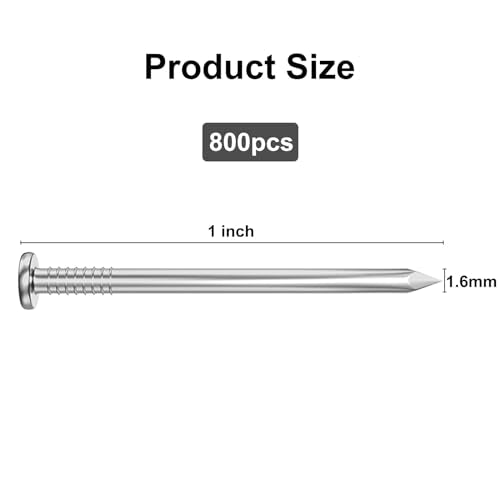 VGBUY 800PCS Stainless Steel Hardware Nails - 1 Inch Flat Head Nails for Hanging Pictures, Wall & Wood Finishing - color: Silver, size: 1 in