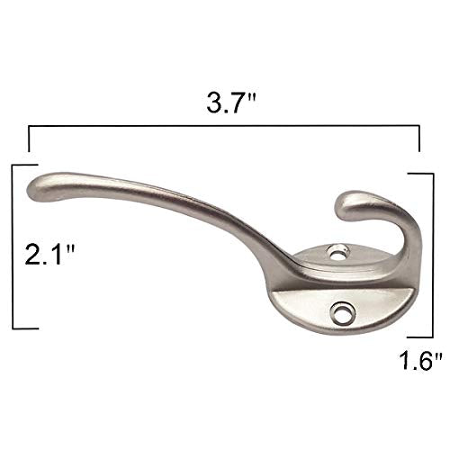 IBosins 10 Pack Silvery Double Coat Hooks Utility Hooks for Coat, Bag, Hat - color: Silvery