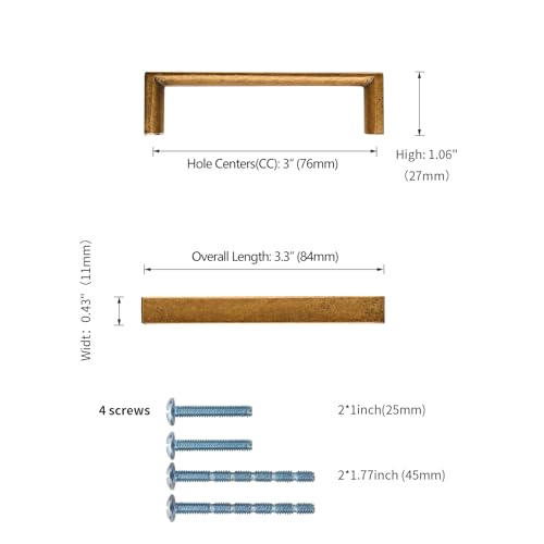 10 Pack 3 Inch Antique Brass Cabinet Pulls, Kitchen Hardware - color: Antique Brass, size: 3"/76MM Hole Center, style: 10 Pack
