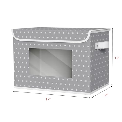Univivi Fabric Foldable Storage Boxes with Lids, 4 Pack, Gray Star - color: Grey Star